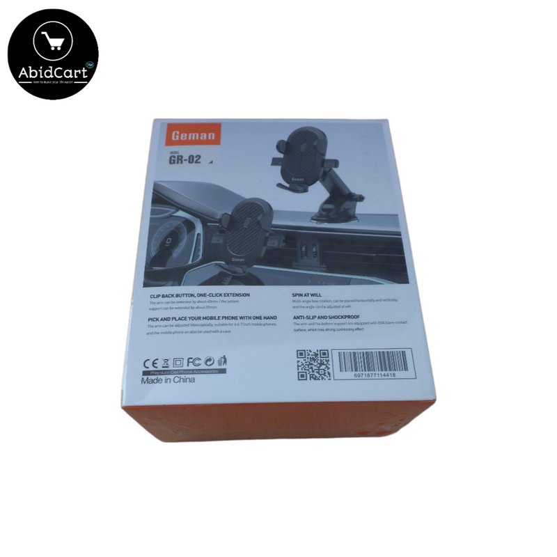Gemen GR-02 2-in-1 Semi-Automatic Dashboard & Air Vent Mobile Holder Stand – Adjustable, Secure, and Versatile Car Mount for Smartphones. - Abid Cart