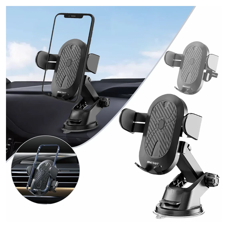 Gemen GR-02 2-in-1 Semi-Automatic Dashboard & Air Vent Mobile Holder Stand – Adjustable, Secure, and Versatile Car Mount for Smartphones. - Abid Cart