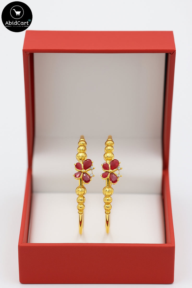 Gold Plated Designer Bangles for Women with Red Butterfly Stones – Elegant Traditional Party Wear Jewelry. - Abid Cart