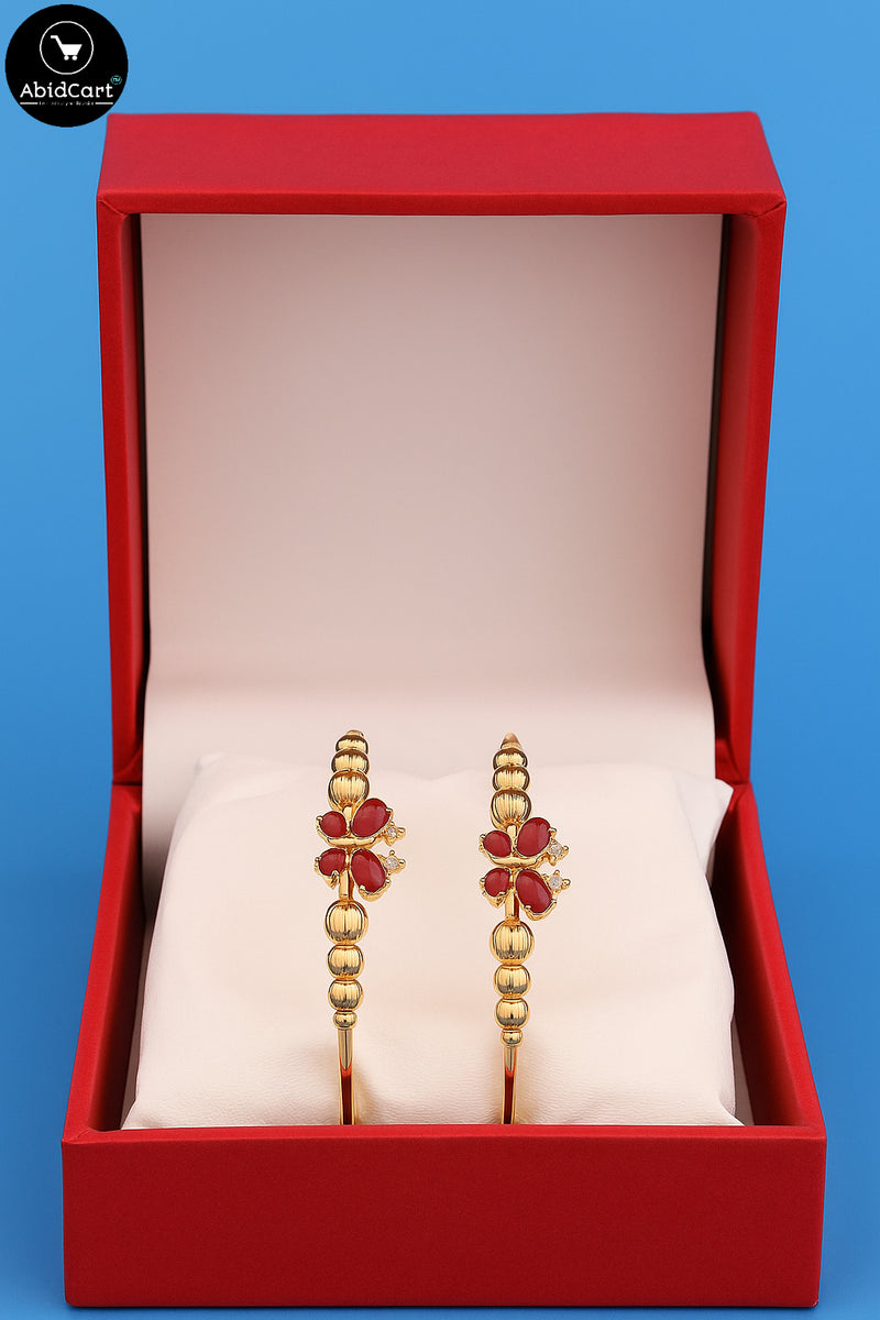 Gold Plated Designer Bangles for Women with Red Butterfly Stones – Elegant Traditional Party Wear Jewelry. - Abid Cart