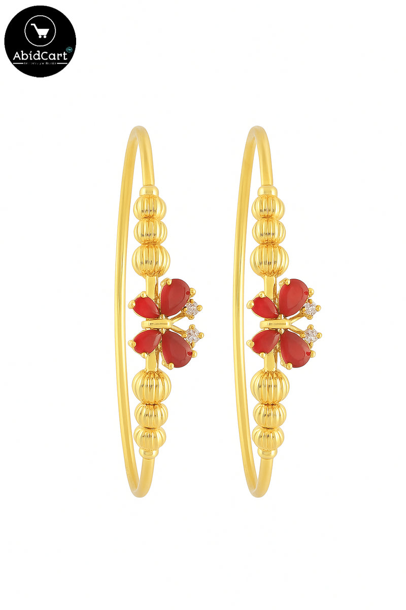 Gold Plated Designer Bangles for Women with Red Butterfly Stones – Elegant Traditional Party Wear Jewelry. - Abid Cart
