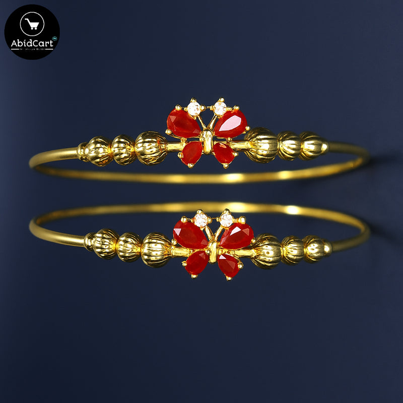 Gold Plated Designer Bangles for Women with Red Butterfly Stones – Elegant Traditional Party Wear Jewelry. - Abid Cart