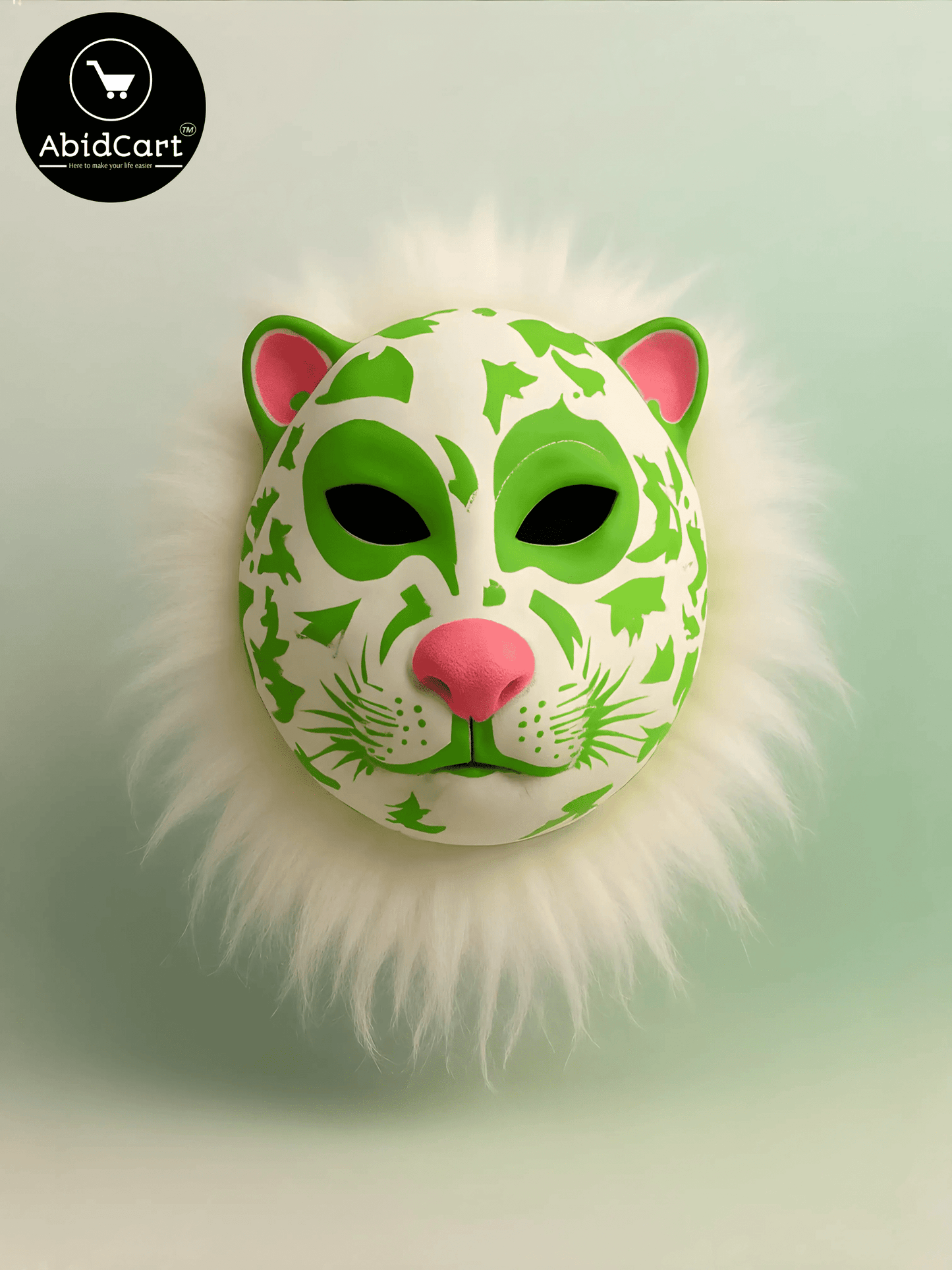 Green & White Tiger Face Mask with Fluffy Mane – Animal Costume Party & Cosplay Accessory. - Abid Cart
