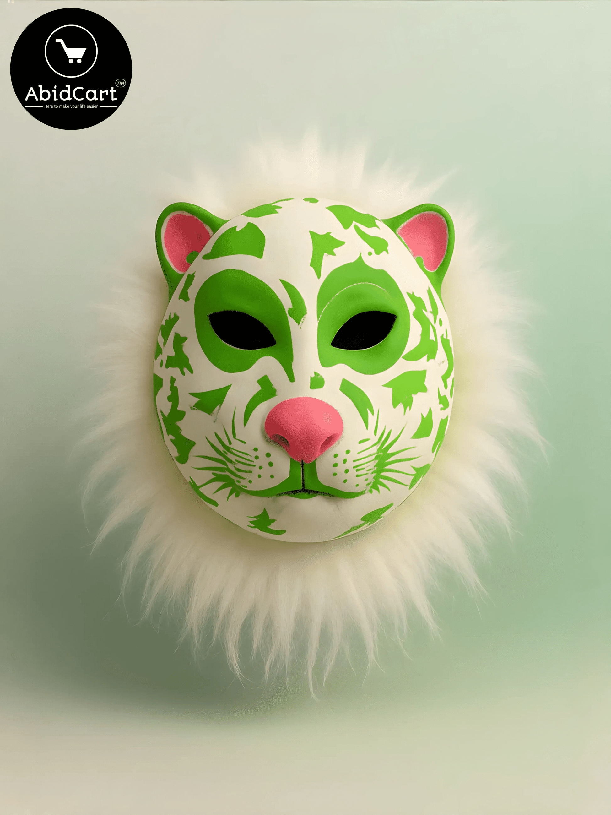 Green & White Tiger Face Mask with Fluffy Mane – Animal Costume Party & Cosplay Accessory. - Abid Cart