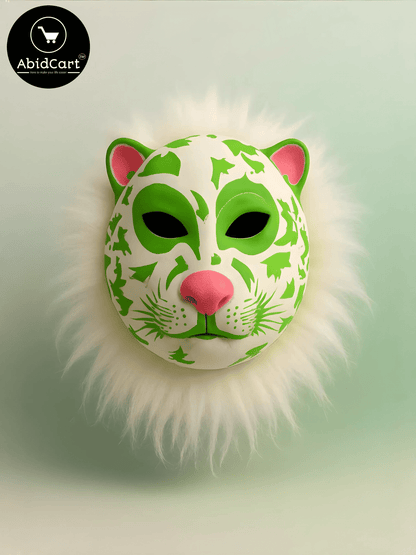 Green & White Tiger Face Mask with Fluffy Mane – Animal Costume Party & Cosplay Accessory. - Abid Cart
