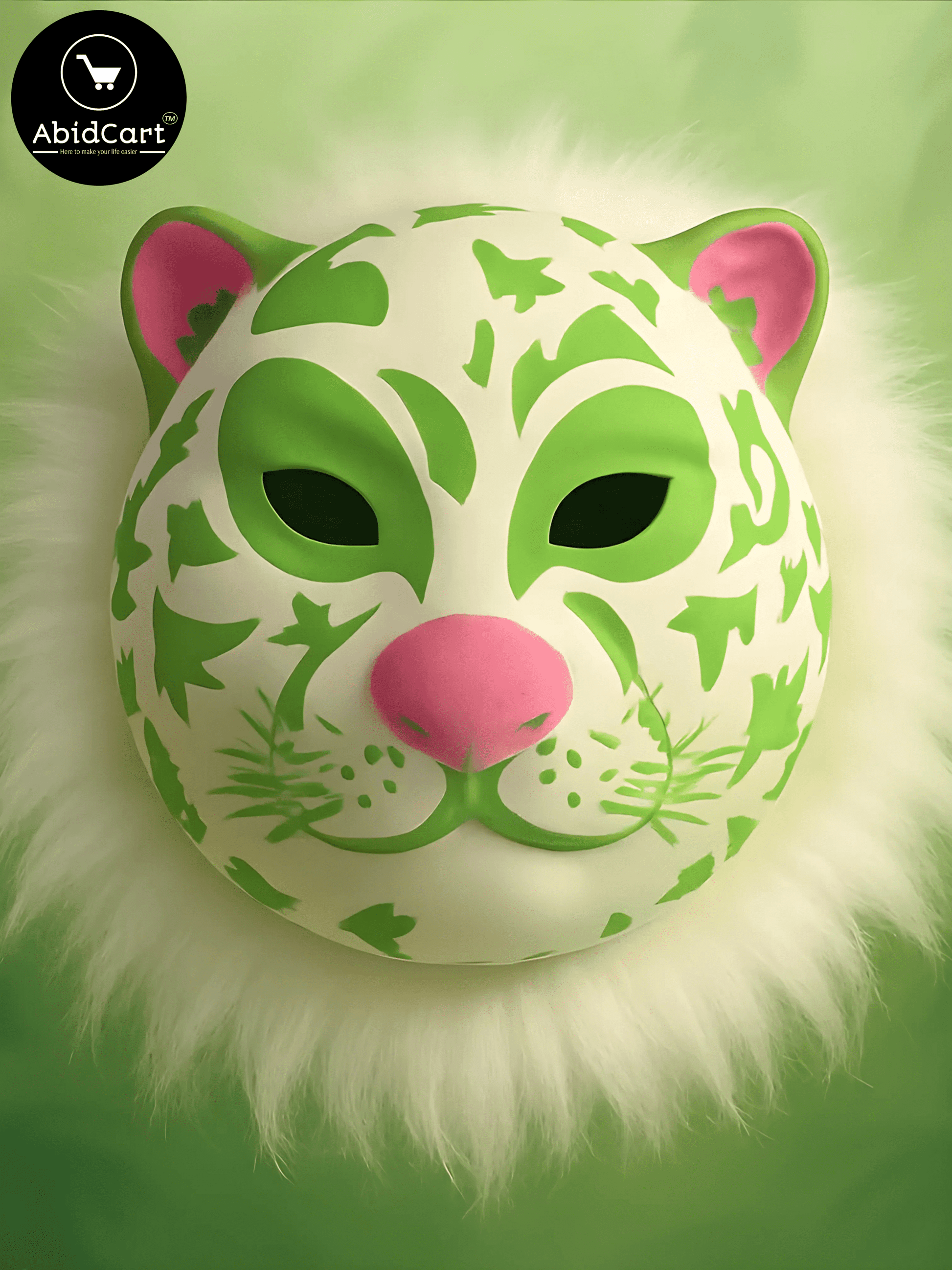 Green & White Tiger Face Mask with Fluffy Mane – Animal Costume Party & Cosplay Accessory. - Abid Cart