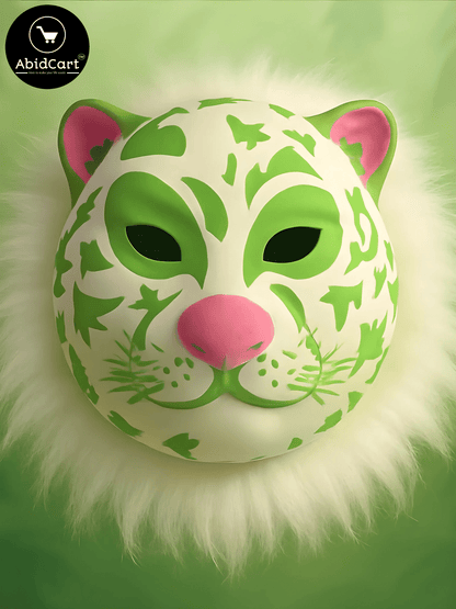 Green & White Tiger Face Mask with Fluffy Mane – Animal Costume Party & Cosplay Accessory. - Abid Cart