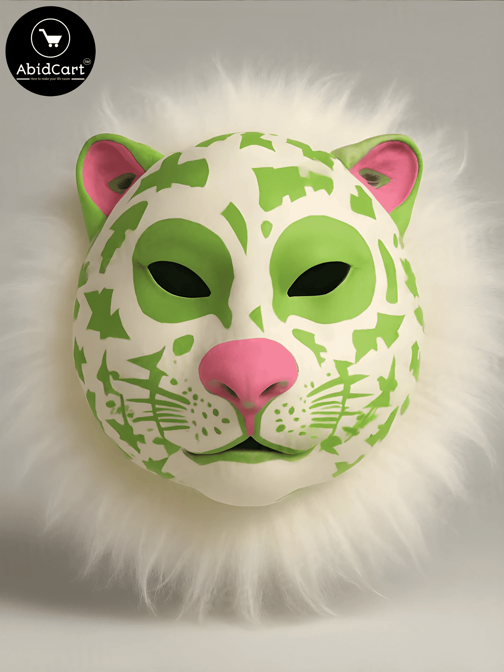 Green & White Tiger Face Mask with Fluffy Mane – Animal Costume Party & Cosplay Accessory. - Abid Cart