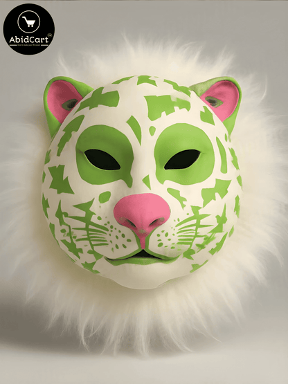 Green & White Tiger Face Mask with Fluffy Mane – Animal Costume Party & Cosplay Accessory. - Abid Cart