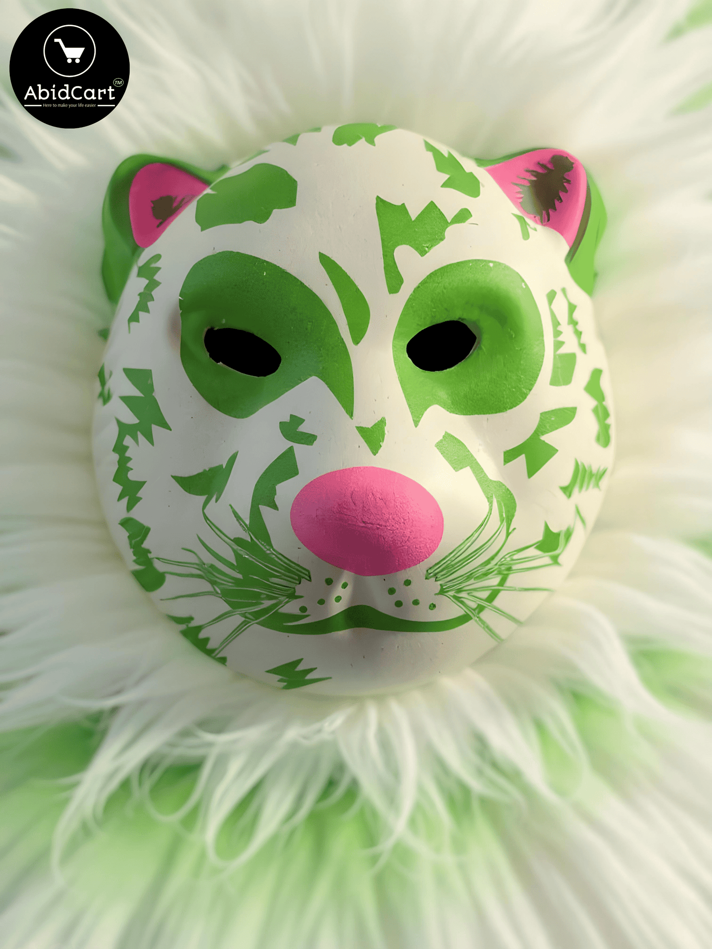 Green & White Tiger Face Mask with Fluffy Mane – Animal Costume Party & Cosplay Accessory. - Abid Cart