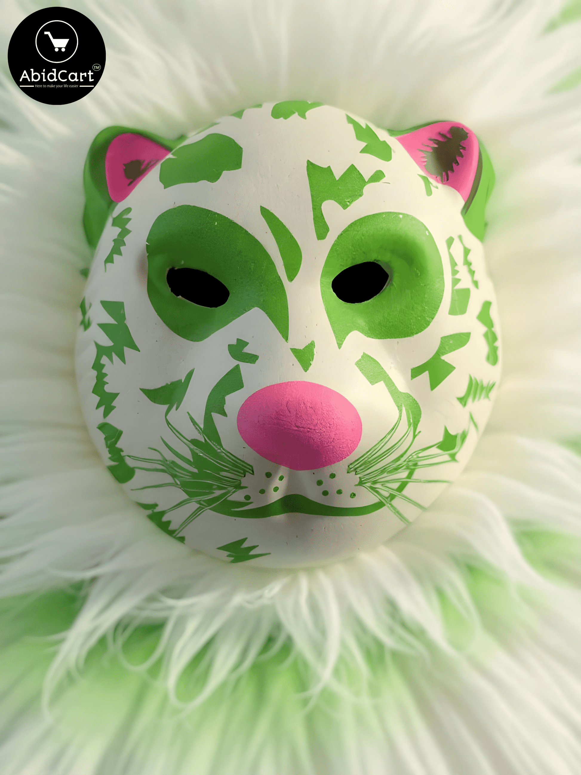 Green & White Tiger Face Mask with Fluffy Mane – Animal Costume Party & Cosplay Accessory. - Abid Cart