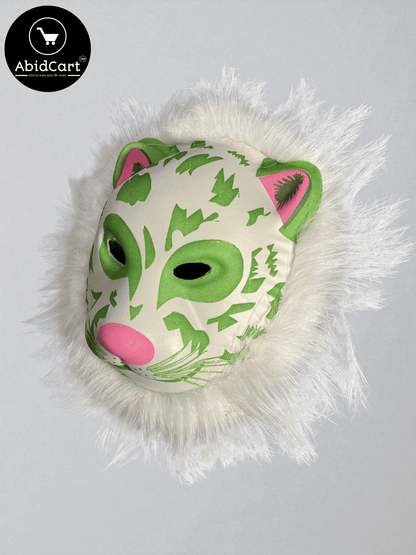 Green & White Tiger Face Mask with Fluffy Mane – Animal Costume Party & Cosplay Accessory. - Abid Cart