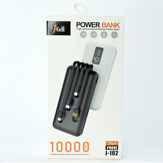J Cell 10000mAh Power Bank – 4-in-1 Compact Portable Charger for All Devices, Original Design, Fast Charging.