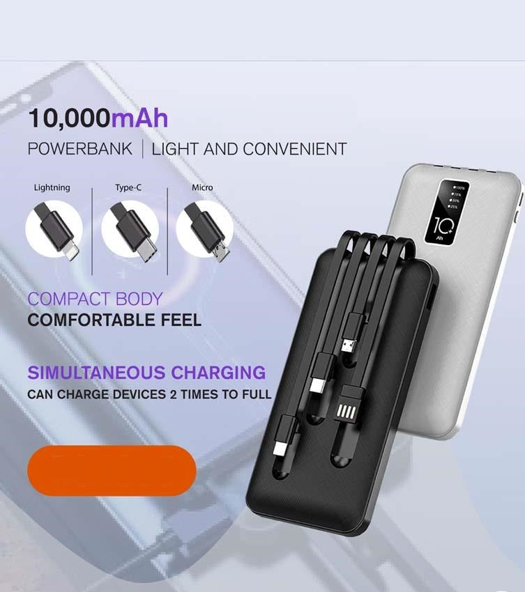 J Cell 10000mAh Power Bank – 4-in-1 Compact Portable Charger for All Devices, Original Design, Fast Charging. - Abid Cart