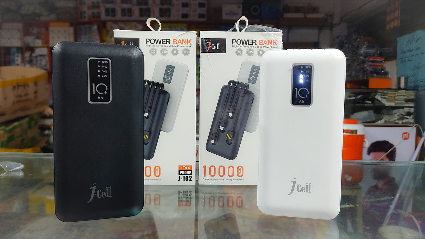J Cell 10000mAh Power Bank – 4-in-1 Compact Portable Charger for All Devices, Original Design, Fast Charging. - Abid Cart