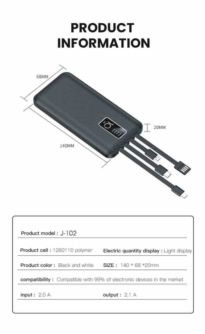 J Cell 10000mAh Power Bank – 4-in-1 Compact Portable Charger for All Devices, Original Design, Fast Charging. - Abid Cart