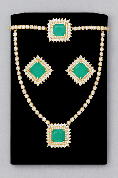 Luxurious Emerald and Diamond Jewelry Set - Necklace, Earrings, and Bracelet. - Abid Cart