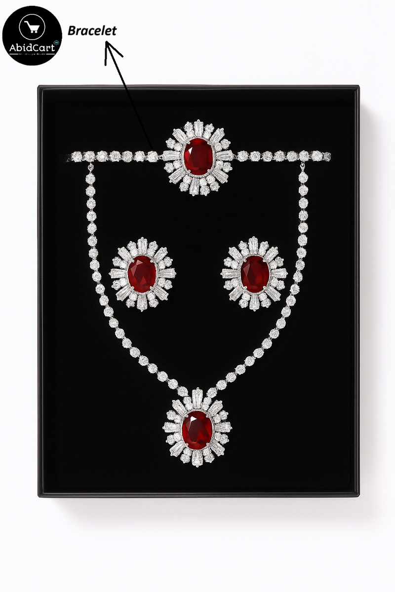 Luxurious Ruby and Diamond Jewelry Set - Necklace, Earrings, and Pendant | AbidCart. - Abid Cart