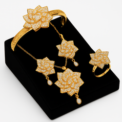 Luxury Gold & Diamond Floral Jewelry Set – Necklace, Bracelet, Earrings & Ring for Women Bridal & Party Wear Accessories. - Abid Cart