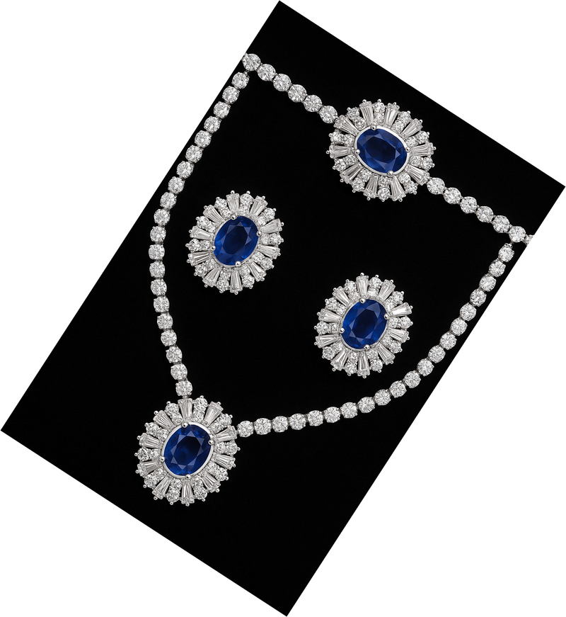 Luxury Diamond Jewelry Set – Necklace, Bracelet, Earrings – Blue Gemstone Bridal Set. - Abid Cart