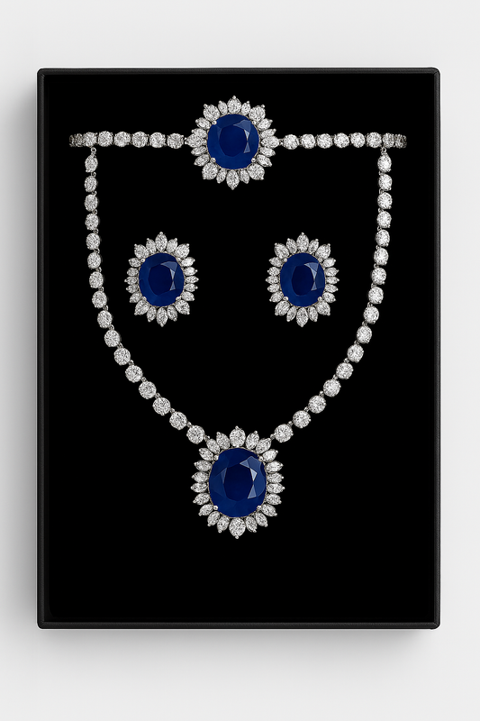 Luxury Diamond Jewelry Set – Necklace, Bracelet, Earrings – Blue Gemstone Bridal Set. - Abid Cart