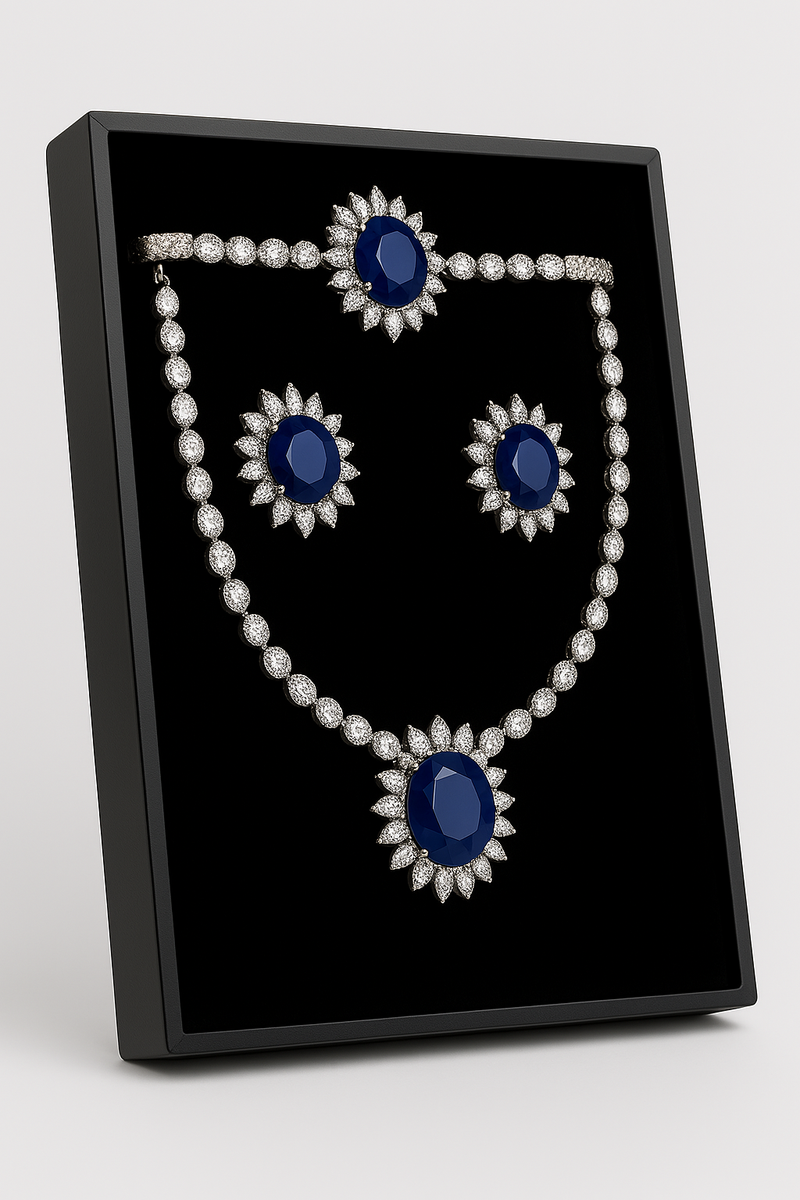 Luxury Diamond Jewelry Set – Necklace, Bracelet, Earrings – Blue Gemstone Bridal Set. - Abid Cart
