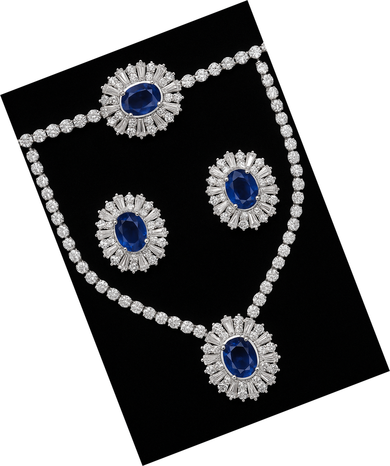 Luxury Diamond Jewelry Set – Necklace, Bracelet, Earrings – Blue Gemstone Bridal Set. - Abid Cart