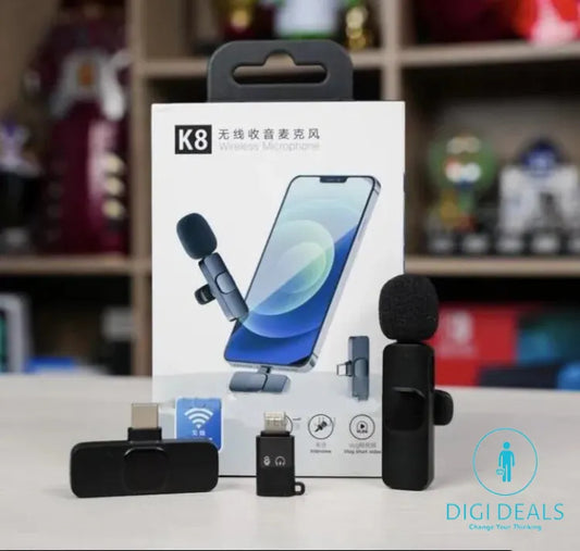 Original Best K8 Wireless Lavalier Mic for iPhone & Type-C - Long Range, Plug & Play - Ideal for Podcasting, Vlogging, & Streaming. - Abid Cart