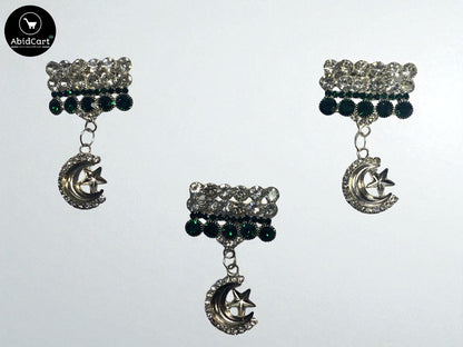 Pakistani Flag Crescent Moon & Star Badge – Green & White Crystal Jashan-e-Azadi Badge for Independence Day. (1 piece) - Abid Cart