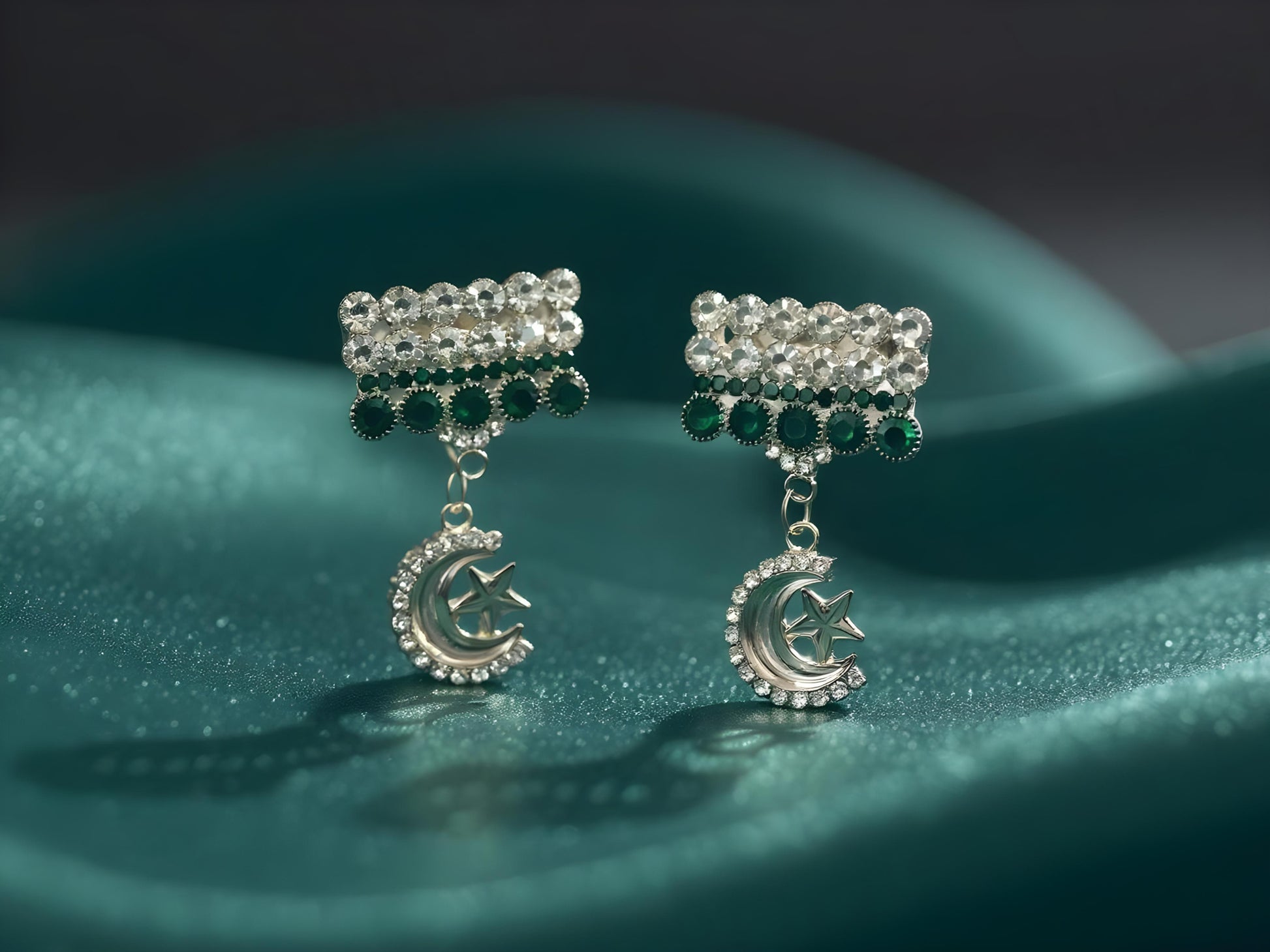 Pakistani Flag Crescent Moon & Star Badge – Green & White Crystal Jashan-e-Azadi Badge for Independence Day. (1 piece) - Abid Cart