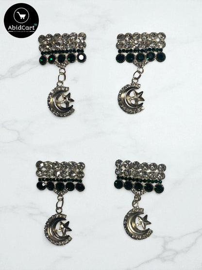 Pakistani Flag Crescent Moon & Star Badge – Green & White Crystal Jashan-e-Azadi Badge for Independence Day. (1 piece) - Abid Cart