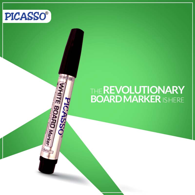 Premium Picasso White Board Marker Black Colour : Ideal for Office, School, University, and Kids' Learning - Easy Refill. - Abid Cart