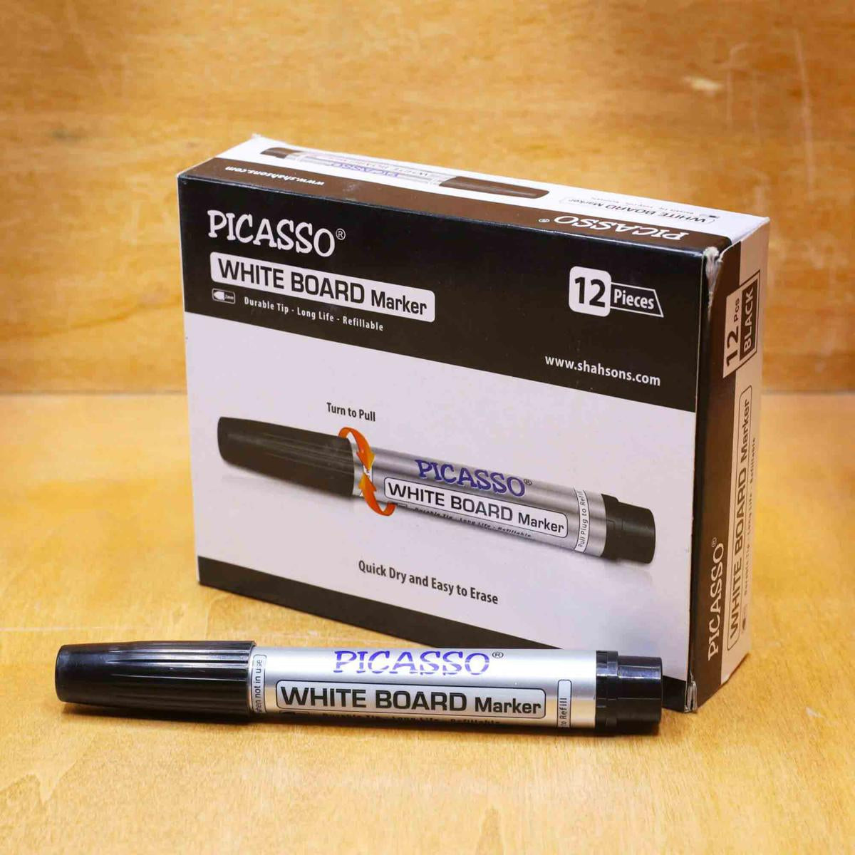 Premium Picasso White Board Marker Black Colour : Ideal for Office, School, University, and Kids' Learning - Easy Refill. - Abid Cart