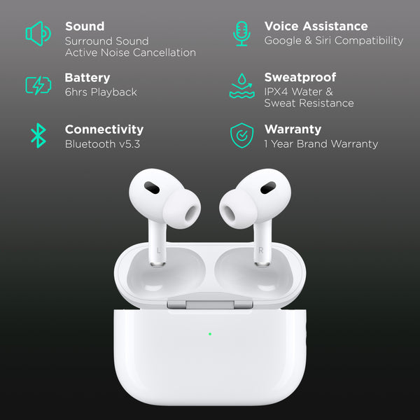 Premium Wireless Earbuds 2nd Gen with Bluetooth, ANC, Noise Cancellation, High Bass Sound, Buzzer & USB-C Charging Case. - Abid Cart