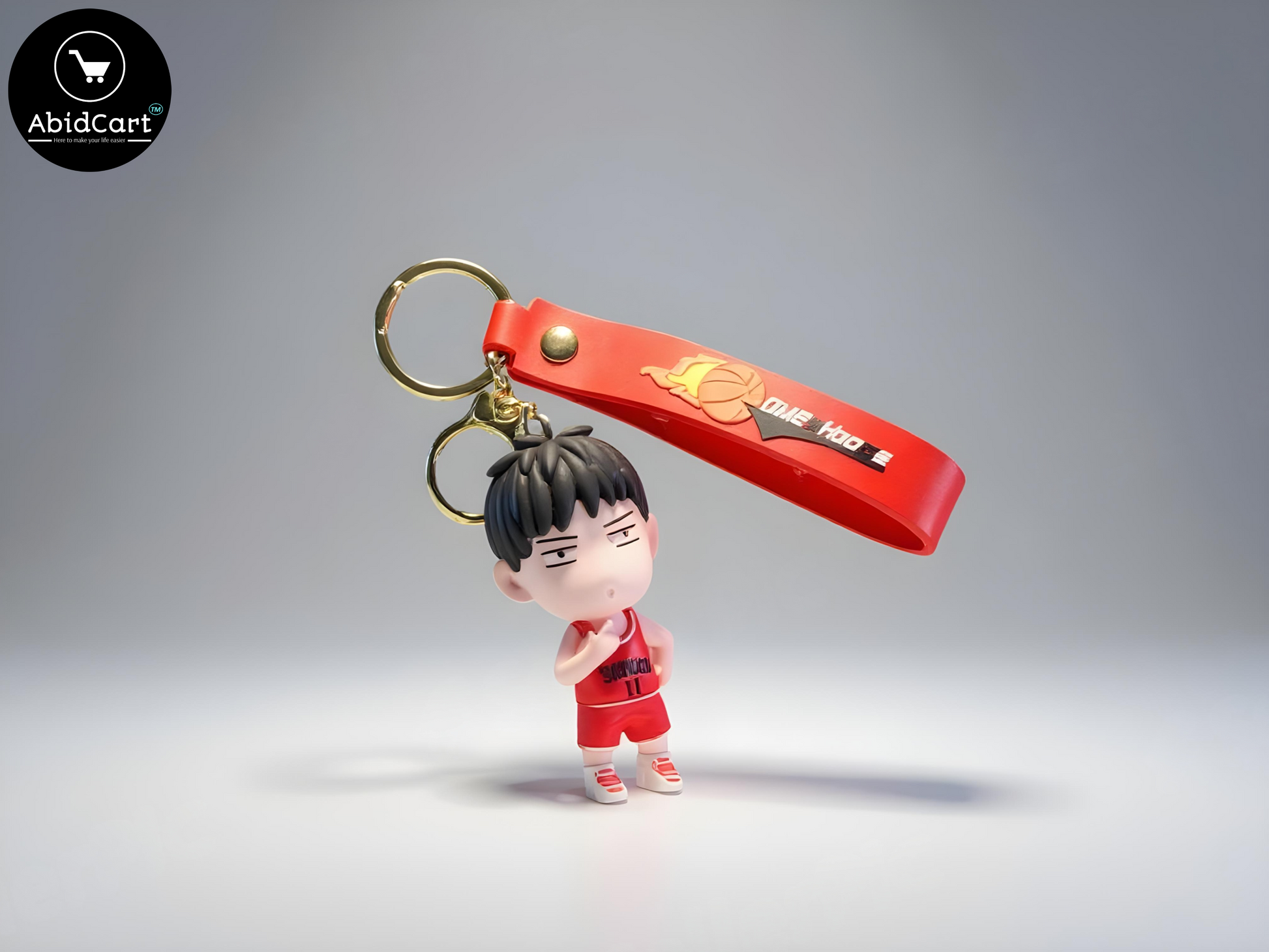 Slam Dunk Anime Keychain – Shohoku Basketball Player Figure with Red Strap & Gold Keyring – Cute Cartoon Bag Charm for Fans. - Abid Cart