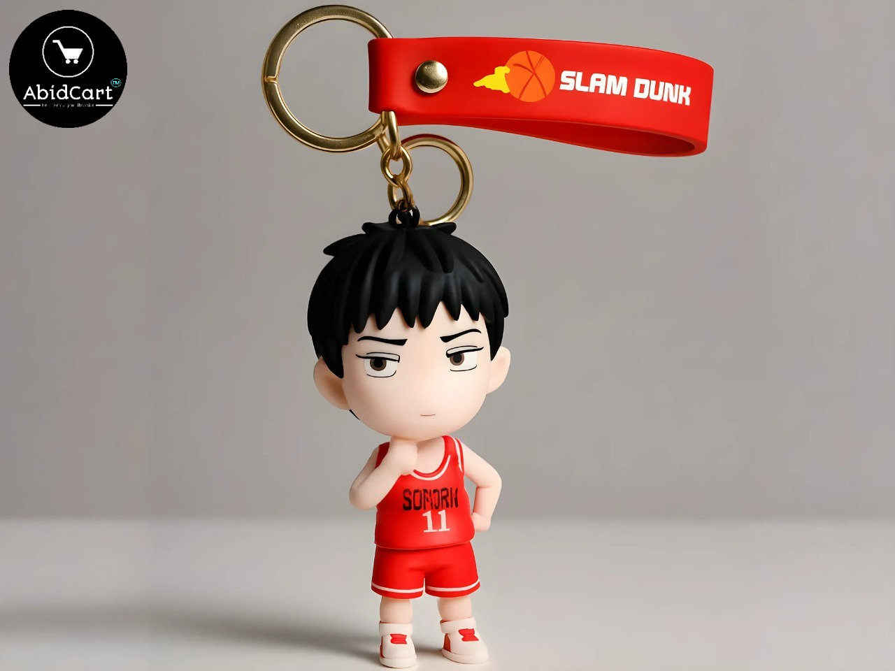 Slam Dunk Anime Keychain – Shohoku Basketball Player Figure with Red Strap & Gold Keyring – Cute Cartoon Bag Charm for Fans. - Abid Cart