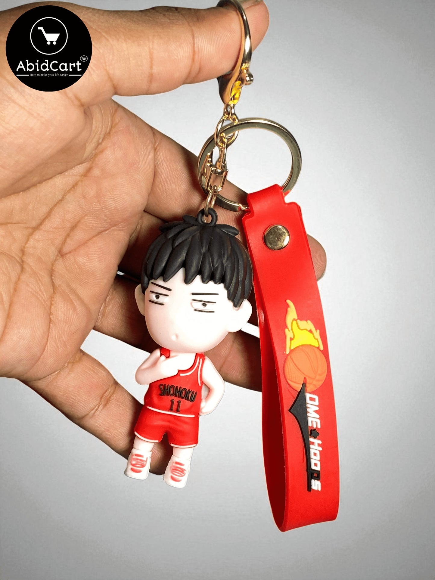 Slam Dunk Anime Keychain – Shohoku Basketball Player Figure with Red Strap & Gold Keyring – Cute Cartoon Bag Charm for Fans. - Abid Cart