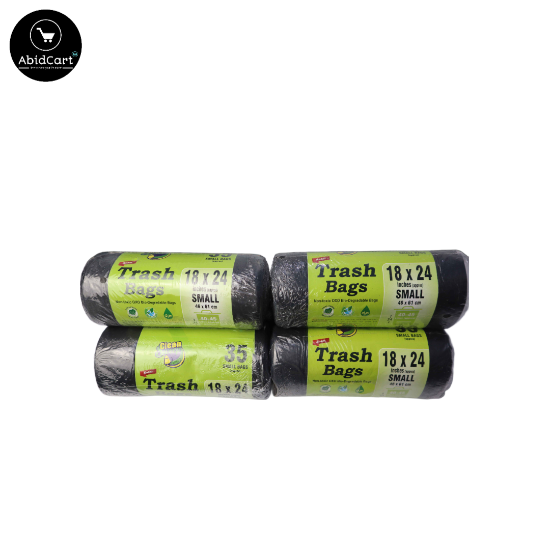 Small Size Garbage Bags 18x24 Inches - Black, Unscented - 35 Bags/Roll - Perfect for Kitchen, Home, Office, and Travel Dustbins. - Abid Cart