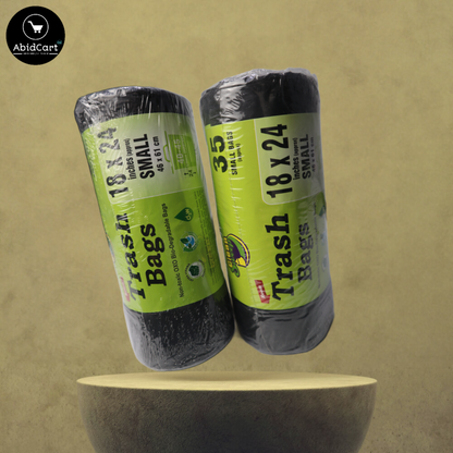 Small Size Garbage Bags 18x24 Inches - Black, Unscented - 35 Bags/Roll - Perfect for Kitchen, Home, Office, and Travel Dustbins. - Abid Cart