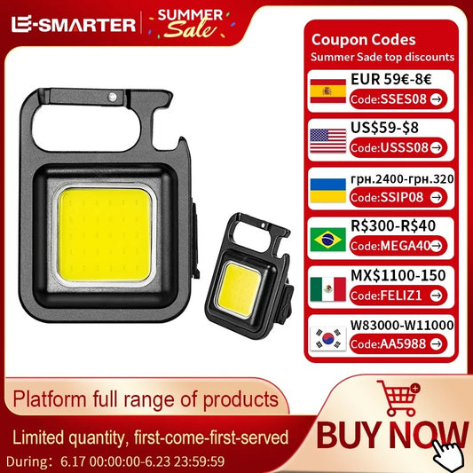 Ultra Bright COB LED Mini Flashlight with Keychain, Tail Magnet, Corkscrew, EDC Light for Outdoor Emergency Camping. - Abid Cart