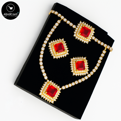 Elegant Red Ruby Gold Necklace and Earring Set - AbidCart Luxury Jewelry. - Abid Cart