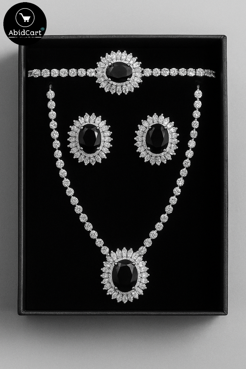 Elegant Diamond Necklace and Earring Set - AbidCart Luxury Jewelry Collection. - Abid Cart