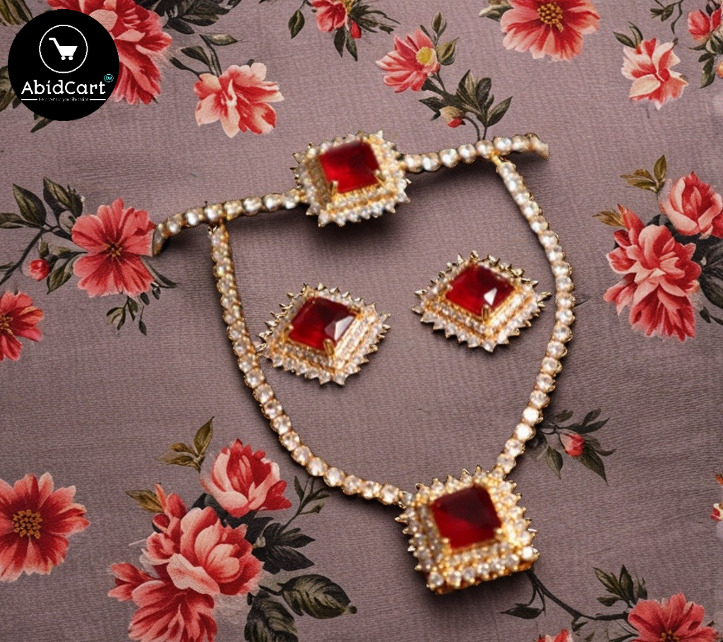 Elegant Red Ruby Gold Necklace and Earring Set - AbidCart Luxury Jewelry. - Abid Cart
