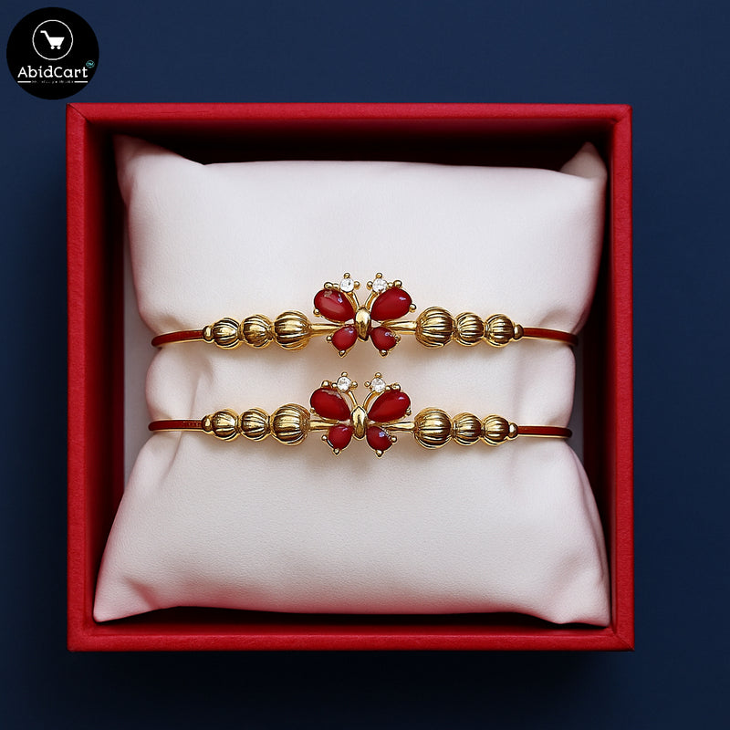 Gold Plated Designer Bangles for Women with Red Butterfly Stones – Elegant Traditional Party Wear Jewelry. - Abid Cart