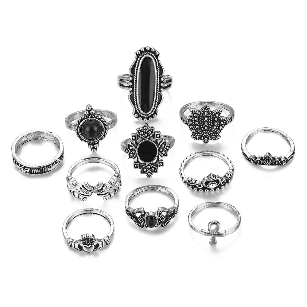 Vintage Silver Bohemia Feather Crown Rings for Women & Men - IPARAM Fashion Jewelry Set. - Abid Cart
