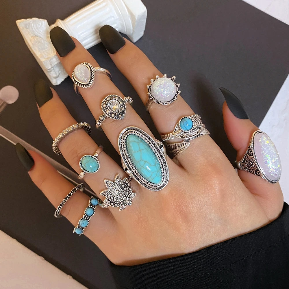 Vintage Silver Bohemia Feather Crown Rings for Women & Men - IPARAM Fashion Jewelry Set. - Abid Cart