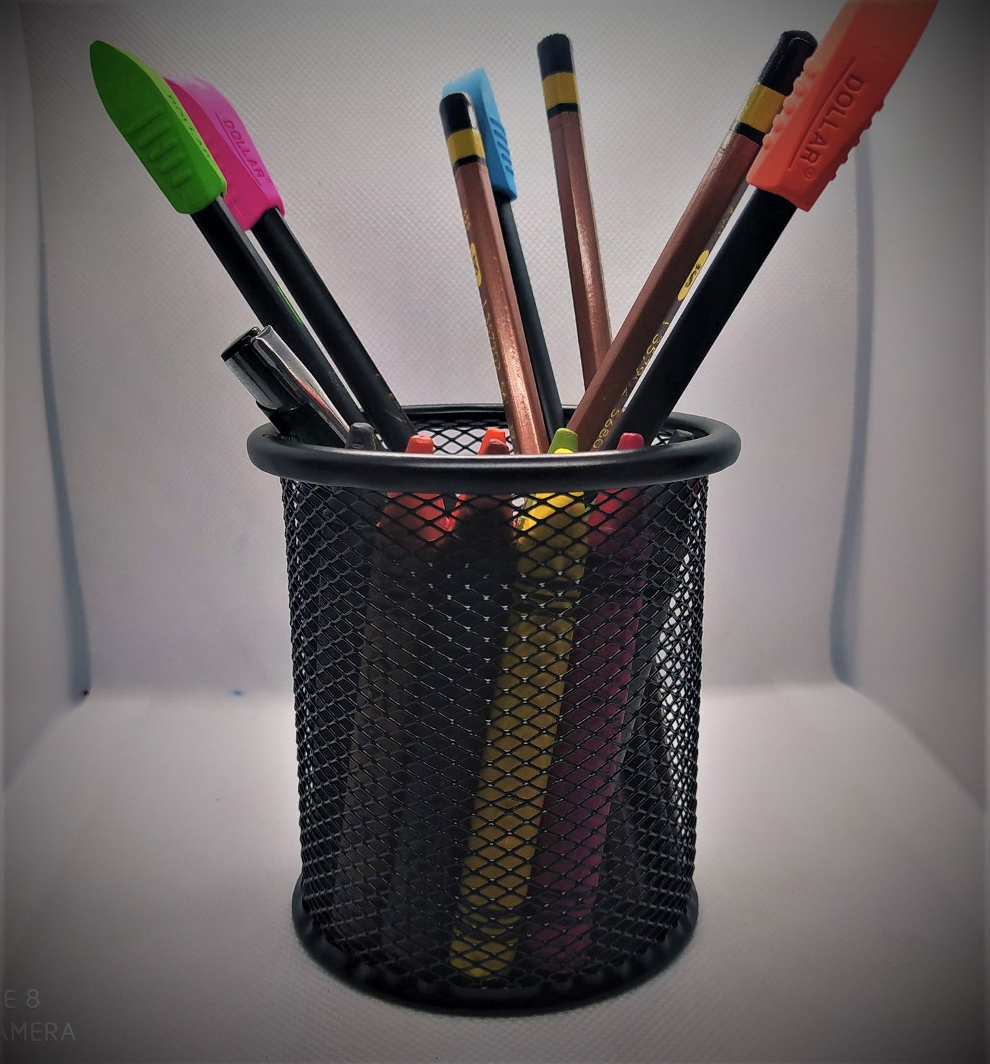 Round container art # SS-MRC01 - Metal mesh pen container round / Metal mesh pen container pen pencil holder organizer - Cosmetic round pen stand holders - Stationery container desk organizer. - Abid Cart