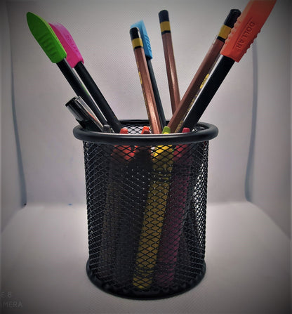 Round container art # SS-MRC01 - Metal mesh pen container round / Metal mesh pen container pen pencil holder organizer - Cosmetic round pen stand holders - Stationery container desk organizer. - Abid Cart