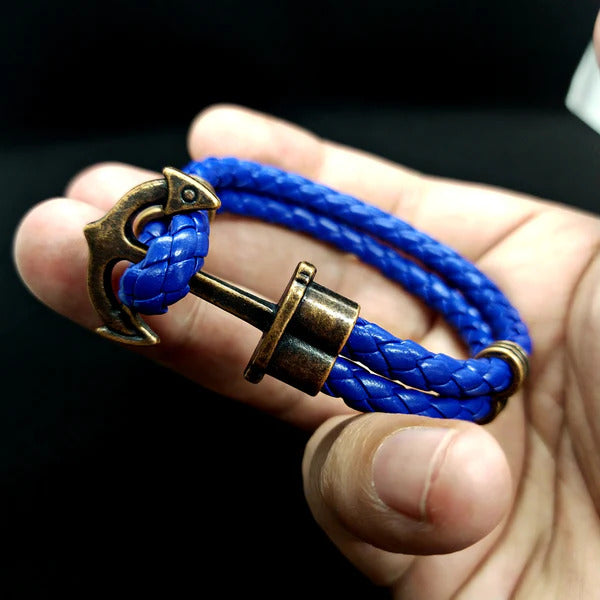 Blue Anchor Rope Leather Bracelet For Men. - Abid Cart