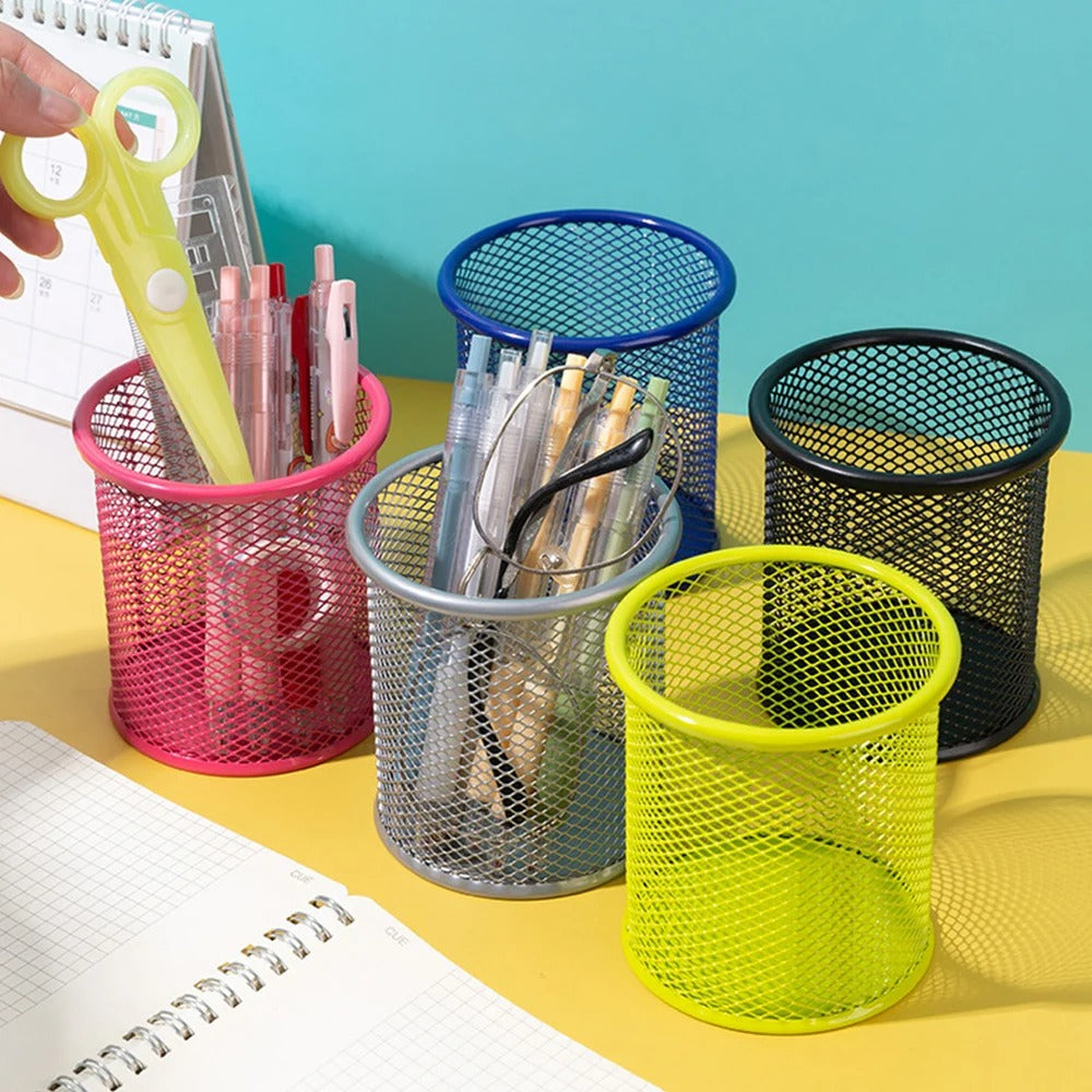 Round container art # SS-MRC01 - Metal mesh pen container round / Metal mesh pen container pen pencil holder organizer - Cosmetic round pen stand holders - Stationery container desk organizer. - Abid Cart